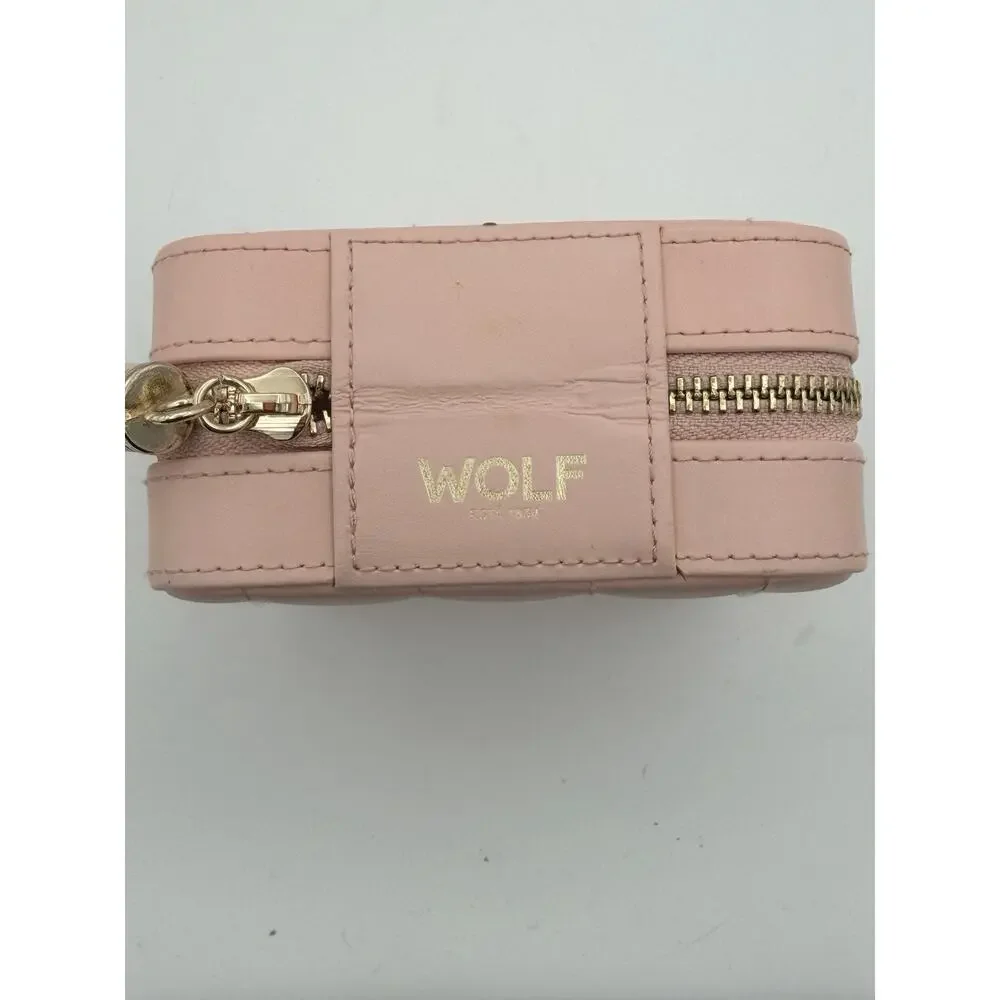 WOLF Caroline Zip Travel Case Jewelry Box in Rose Quartz Leather Quiet Luxury